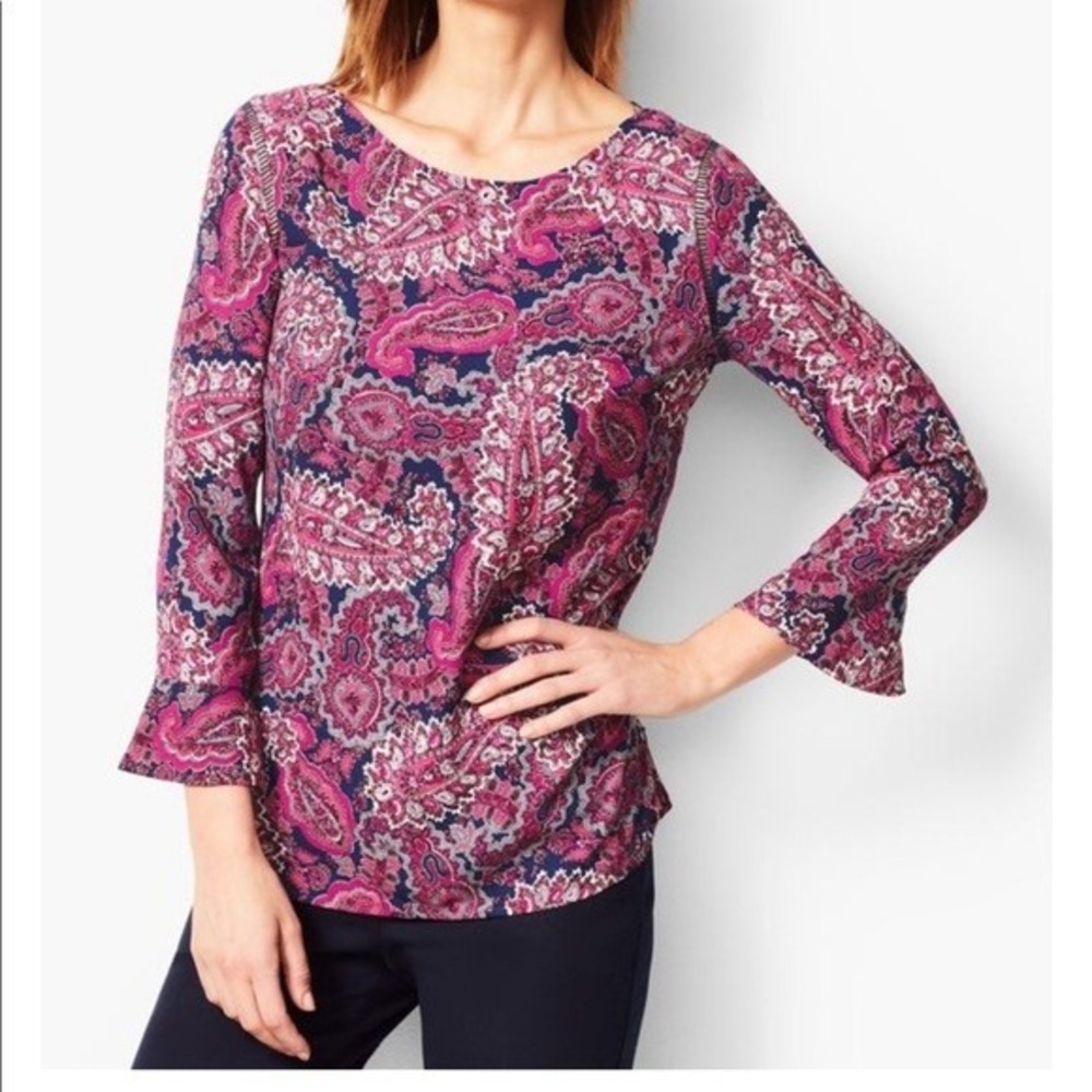 Talbots Paisley Print Bell‎ Sleeve Blouse 3/4 Sleeve Polyester Womens Size S